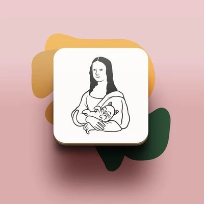 Miếng lót ly uống nước chống thấm nước bảo vệ bàn khỏi đồ uống in hình dễ thương Cat Lover Monalisa and cat