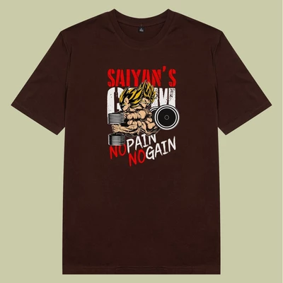 Áo thun unisex cotton in hình Dragonball - Saiyan tập gym No pain no gain (nhiều màu)