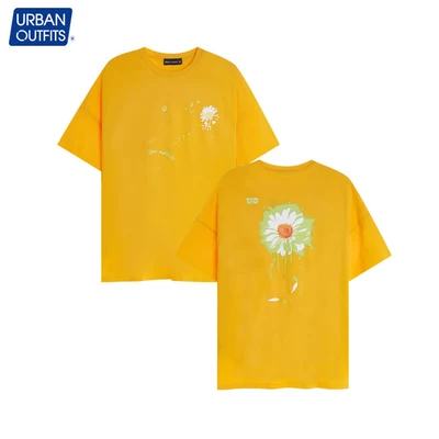 Áo Thun Nữ Tay Lỡ Form Rộng URBAN OUTFITS Cổ Tròn Unisex Big Size 90kg In Hoa Cúc Xanh UO 100Cotton Cao Cấp OUTFIT ATO14