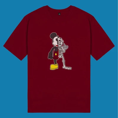 Áo thun tay ngắn unisex Chodole cho cả nam và nữ, chất liệu vải cotton in hình Half Skeleton series - Mickey Skeleton