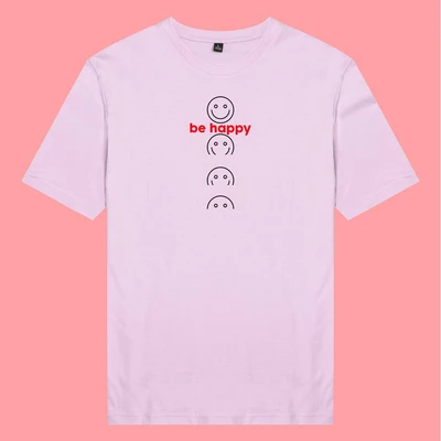 Áo thun ngắn tay unisex Chodole cho cả nam và nữ, chất liệu vải cotton in cotton in hình Be Happy