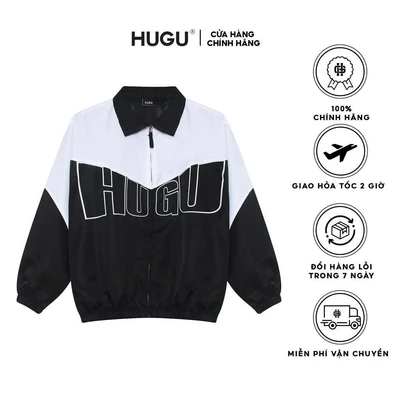 Áo khoác dù nam trắng đen HUGU - JERSY PARACHUTE JACKET - form rộng thoáng mát