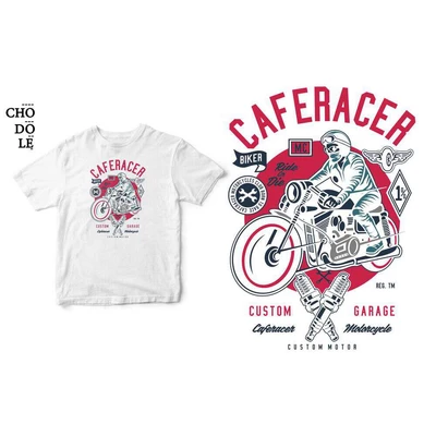 Áo thun ngắn tay unisex Chodole cho cả nam và nữ, chất liệu vải cotton in cotton 100% in hình Cafe Racer, Ride or Die