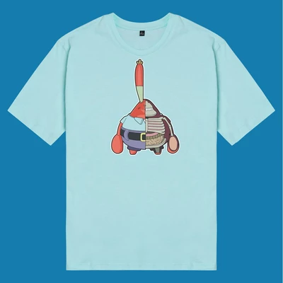 Áo thun ngắn tay unisex Chodole cho cả nam và nữ, chất liệu vải cotton in cotton in hình Half Skeleton series - Mr Krabs