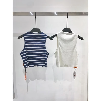 Áo croptop cut-out trắng/ xanh sọc - Bitter Pills