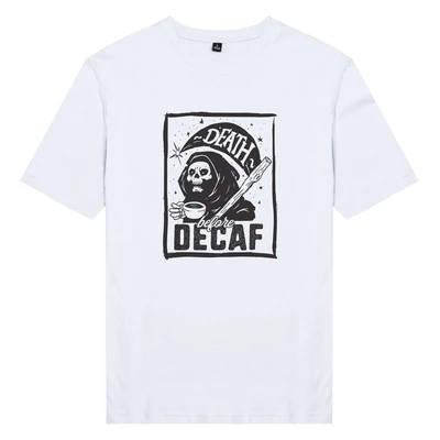 Áo thun tay ngắn unisex Chodole cho cả nam và nữ, chất liệu vải cotton in chữ Death Before Decaf