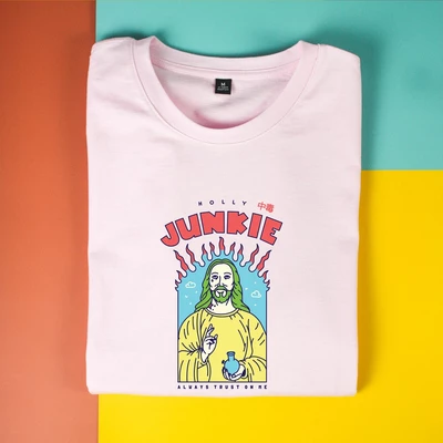 Áo thun tay ngắn unisex Chodole cho cả nam và nữ, vải cotton in hình Holly God (nhiều màu)