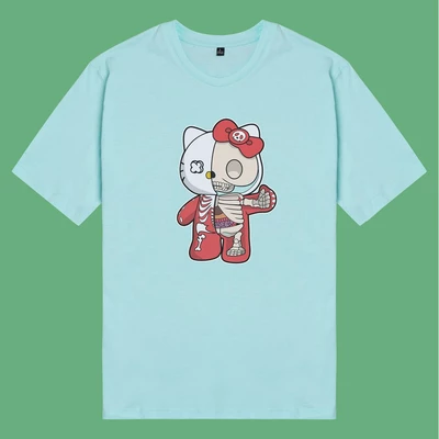 Áo thun tay ngắn unisex Chodole cho cả nam và nữ, chất liệu vải cotton in hình Half Skeleton series - Hello Kitty
