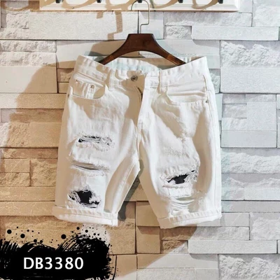 Quần short jean nam, quần sọt jean nam hai màu trắng đen phối rách phong cách trẻ trung dễ phối đồ