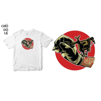 Áo thun ngắn tay unisex Chodole cho cả nam và nữ, chất liệu vải cotton in COTTON 100% IN HÌNH TATTOO MACHINE