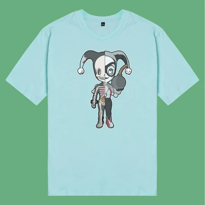 Áo thun tay ngắn unisex Chodole cho cả nam và nữ, chất liệu vải cotton in hình Half Skeleton series - Harley Quinn
