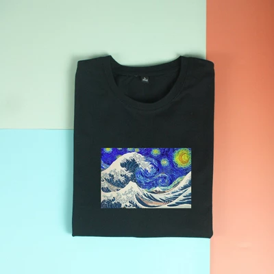 Áo thun ngắn tay unisex Chodole cho cả nam và nữ, chất liệu vải cotton in IN HÌNH STARRY NIGHT AT KANAGAWA