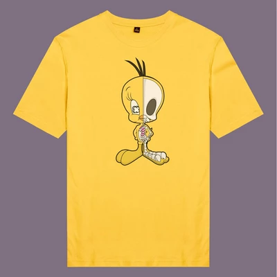 Áo thun tay ngắn unisex Chodole cho cả nam và nữ, chất liệu vải cotton in hình Half Skeleton series - Tweety half