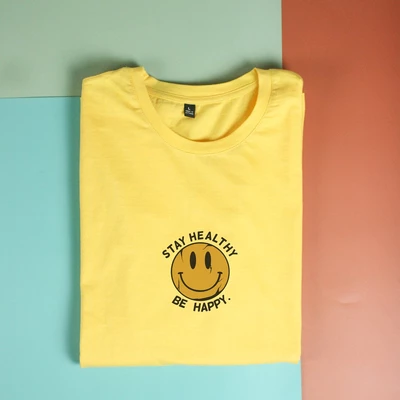 Áo thun tay ngắn unisex Chodole cho cả nam và nữ, chất liệu vải cotton in hình Stay healthy be happy (nhiều màu)