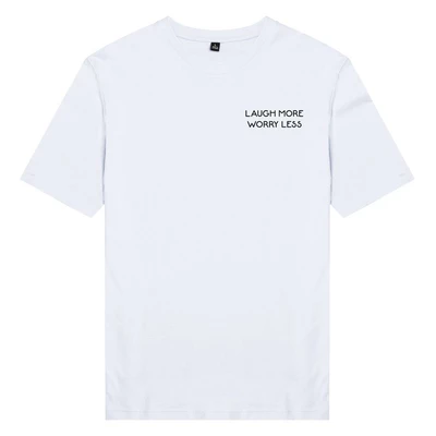 Áo thun ngắn tay unisex Chodole cho cả nam và nữ, chất liệu vải cotton in cotton 100% in chữ Laugh more, worry less