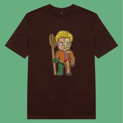 Áo thun ngắn tay unisex Chodole cho cả nam và nữ, chất liệu vải cotton in cotton in hình Half Skeleton series - Aquaman