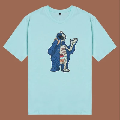 Áo thun unisex cotton in hình Half Skeleton series - Cookie Monster (nhiều màu)