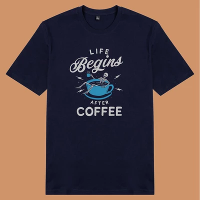 Áo thun tay ngắn unisex Chodole cho cả nam và nữ, chất liệu vải cotton in chữ Life Begin After Coffee