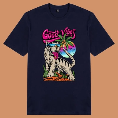 Áo thun tay ngắn unisex Chodole cho cả nam và nữ, chất liệu vải cotton in hình Good Vibes Tiger (nhiều màu)