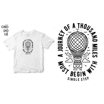 Áo thun tay ngắn unisex Chodole cho cả nam và nữ, chất liệu vải cotton in hình A journey of a thousand miles