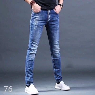 Quần jean nam quần bò chất co dãn thoải mái màu xanh đậm rách cào xước phong cách