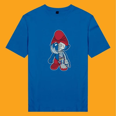 Áo thun ngắn tay unisex Chodole cho cả nam và nữ, chất liệu vải cotton in cotton in hình Half Skeleton series - Smurf