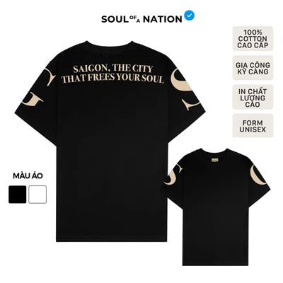 Áo thun unisex In họa tiết chữ cao cấp và chi tiết tay SAIGON/ HANOI SLOGAN form basic 100% SOUL OF A NATION