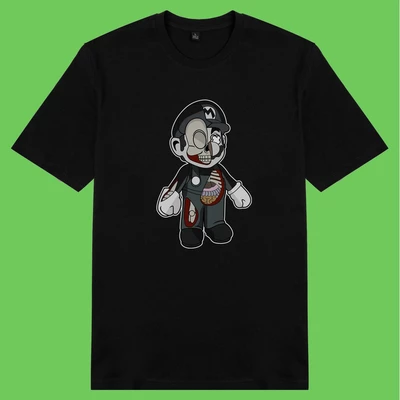 Áo thun ngắn tay unisex Chodole cho cả nam và nữ, chất liệu vải cotton in cotton in hình Half Skeleton series - Mario