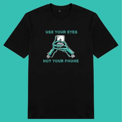 Áo thun ngắn tay unisex Chodole cho cả nam và nữ, chất liệu vải cotton in cotton in hình Use your eyes, not your phones