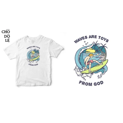 ÁO THUN UNISEX COTTON 100% IN HÌNH SURFING - WAVES ARE TOYS FROM GOD