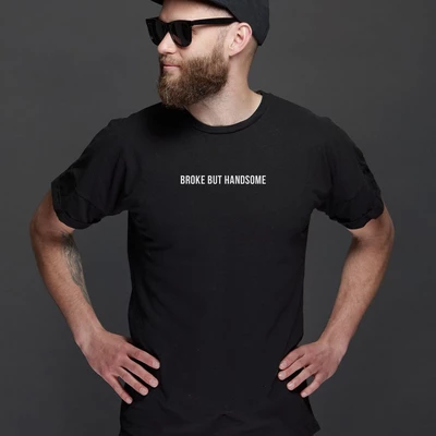 Áo thun tay ngắn unisex Chodole cho cả nam và nữ, chất liệu vải cotton in chữ Broke but Handsome