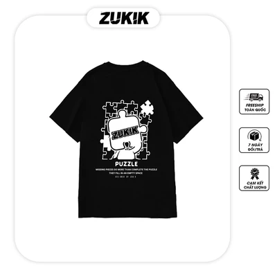 Áo thun tee phông nam nữ tay lỡ oversize form rộng ZUKIK - Puzzle