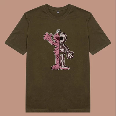Áo thun ngắn tay unisex Chodole cho cả nam và nữ, chất liệu vải cotton in cotton in hình Half Skeleton series - Elmo