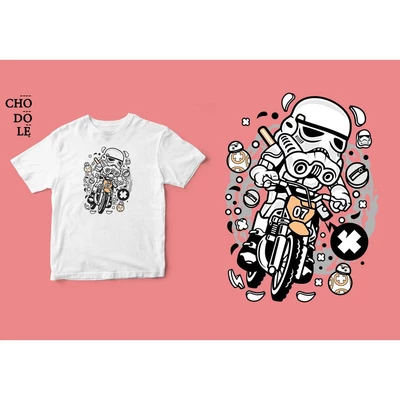 Áo thun tay ngắn unisex Chodole cho cả nam và nữ, chất liệu vải cotton in chữ Super Heroes Series - Trooper Motocross