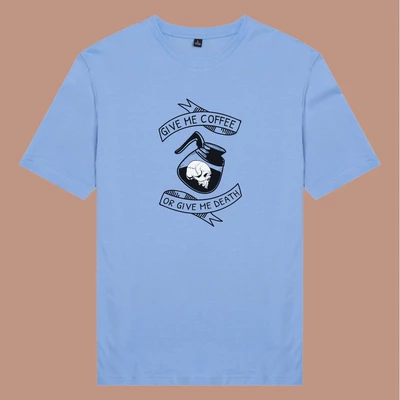 Áo thun unisex cotton in hình Give me coffee or give me death (nhiều màu)
