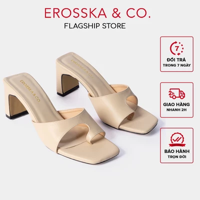 Dép cao gót Erosska mũi vuông kiểu dáng xỏ ngón cao 7cm màu nude - EB027