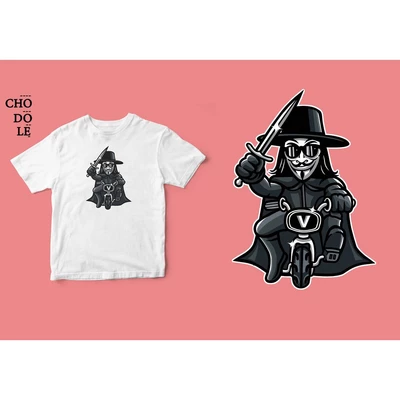 Áo thun tay ngắn unisex Chodole cho cả nam và nữ, chất liệu vải cotton in hình Super Heroes Series - Vandetta Biker