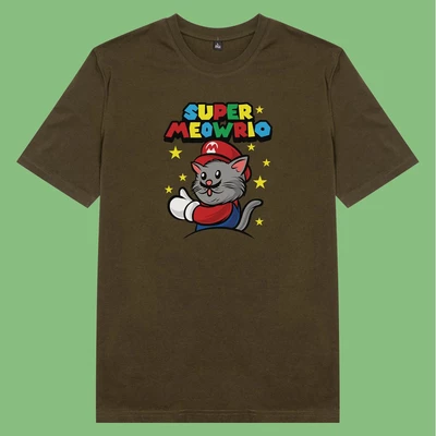 Áo thun unisex cotton in hình Cat Lover series - Super Meowrio (nhiều màu)