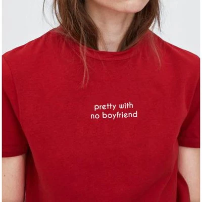 Áo thun ngắn tay unisex Chodole cho cả nam và nữ, chất liệu vải cotton in cotton 100% in chữ pretty with no boyfriend