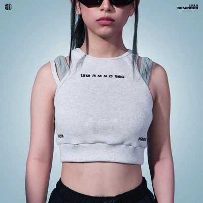 Áo Croptop nữ ba lỗ REMINDER đan dây sporty STRAPPY CROP TANK TOP LIGHT GREY