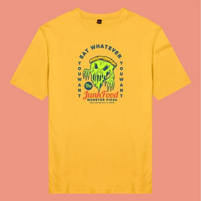 Áo thun tay ngắn unisex Chodole cho cả nam và nữ, chất liệu vải cotton in hình Enjoy the food, Pizza Monster