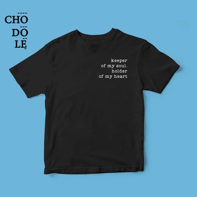 Áo thun cặp cotton 100% in chữ keeper of my soul, holder of my heart