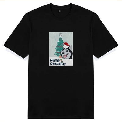 Áo thun unisex cotton 100% in hình Pet Lover Xmas - Huskey (nhiều màu)