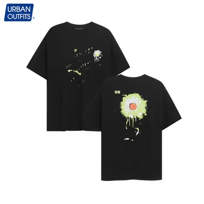 Áo Thun Nam Tay Lỡ Form Rộng URBAN OUTFITS Cổ Tròn Unisex Big Size 100kg In Hoa Cúc Xanh UO 100Cotton URBAN OUTFIT ATO14