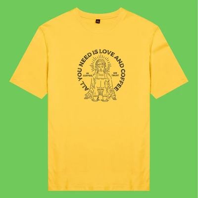Áo thun ngắn tay unisex Chodole cho cả nam và nữ, chất liệu vải cotton in cotton in hình All you need is love and coffee