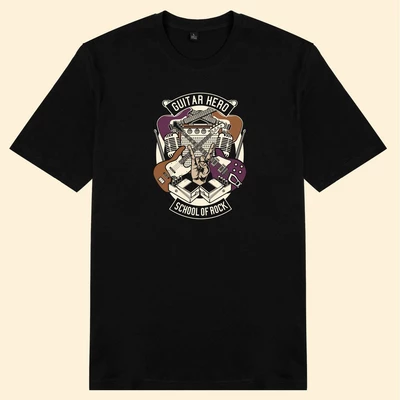 Áo thun tay ngắn unisex Chodole cho cả nam và nữ, chất liệu vải cotton in chữ Guitar Hero - School of rock