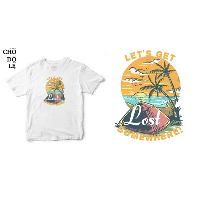 Áo thun tay ngắn unisex Chodole cho cả nam và nữ, chất liệu vải cotton in hình LETS GET LOST SOME WHERE - BEACH CAMPING