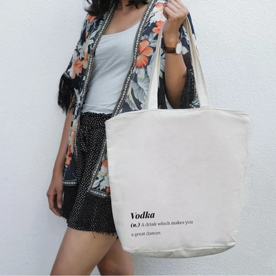 Túi tote vải in chữ Vodka