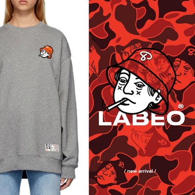 LB16 Áo sweater Big head icon Labeo áo nỉ dáng rộng dày dặn