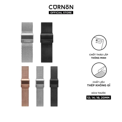 Dây Đồng Hồ Kim Loại Cao Cấp Curnon - Mắt Lưới, Size 12/14/16/20mm, Thép Không Gỉ, Dễ Dàng Tháo Lắp